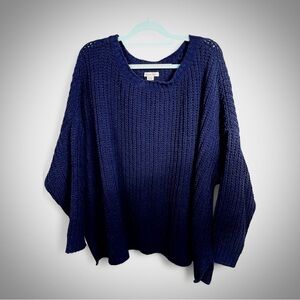 AMERICAN EAGLE Oversized Chunky Knit Sweater Crew Neck Navy Cozycore XL Boxy